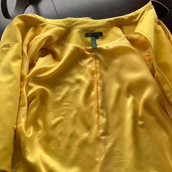 Lauren Ralph Lauren Cropped Trench Cropped double breast yellow black buttons L - Picture 9 of 16